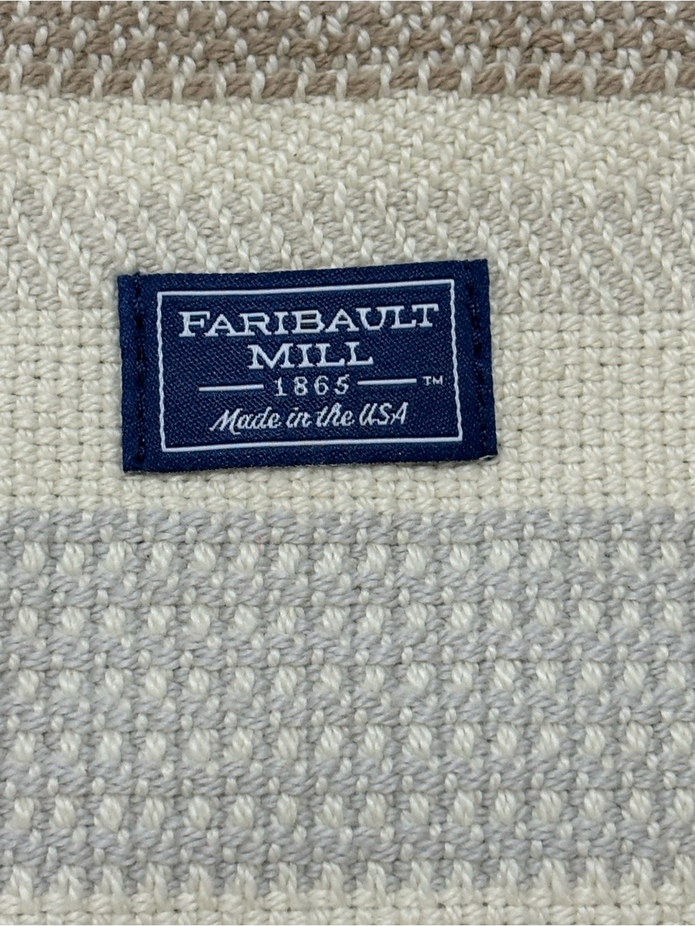 Vtg Faribault Woolen Mills Wool Tote Bag MADE IN USA Leather Straps Blue Cream - Picture 8 of 8